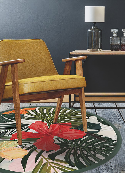 Runder vinyl teppich läufer Paradies-Blumen