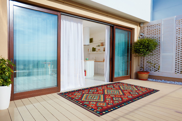 Teppich terrasse Bunte Retro-Dreiecke