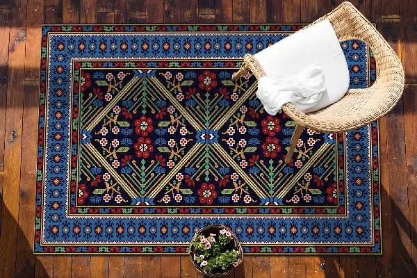 Outdoor teppich Geometrische Retro-Blumen