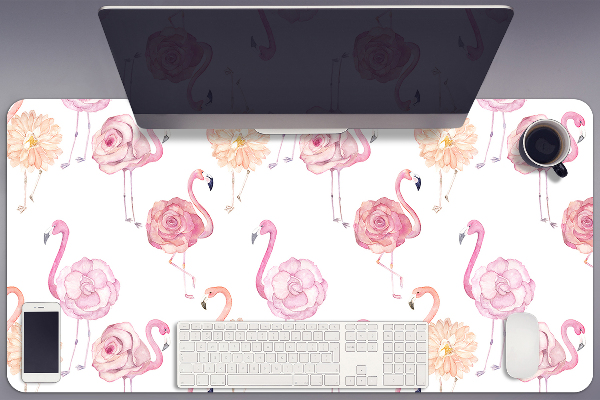Schreibtisch Unterlegmatte Flamingos und Blumen