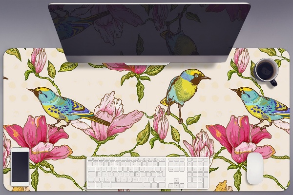 Schreibtischunterlage Blumen und Vögel