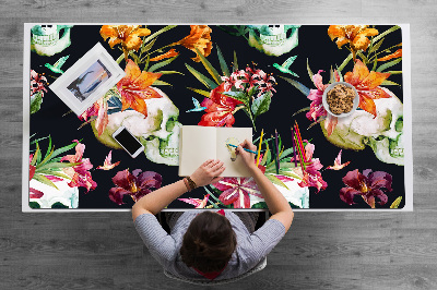 Schreibtischunterlage Schädel und Blumen