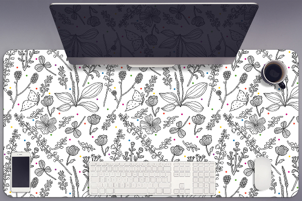 PVC Schreibtischmatte Blumen und Punkte