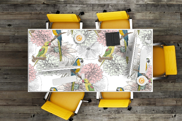 Schreibtisch Unterlegmatte Papagei und Blumen