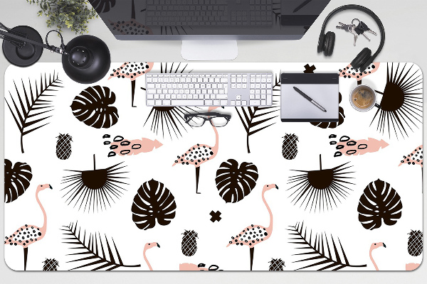 Büro-Schreibtischmatte Blätter und Flamingos.