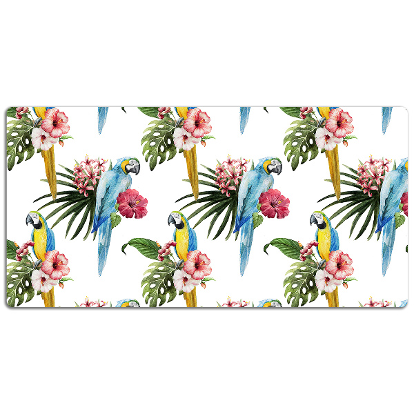 Schreibtisch Unterlegmatte Papageien und Blumen.