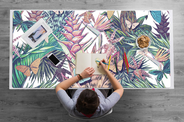 Büro-Schreibtischmatte Blumen und Schmetterlinge.