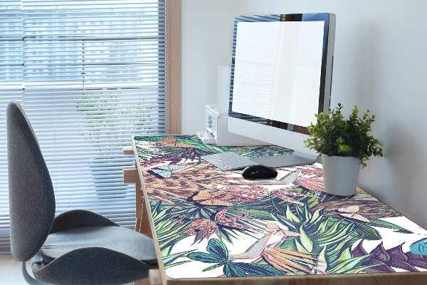 Büro-Schreibtischmatte Blumen und Schmetterlinge.