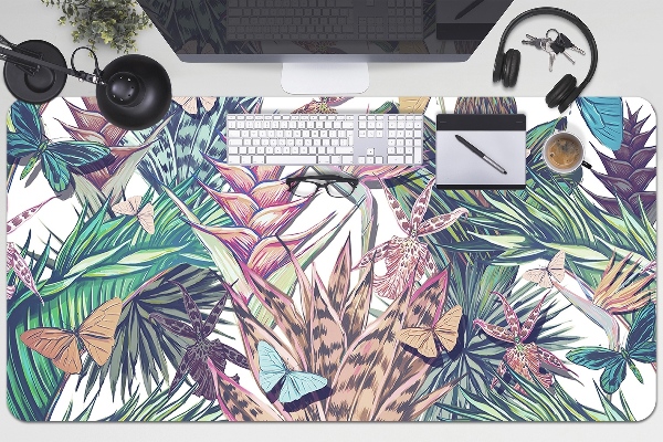 Büro-Schreibtischmatte Blumen und Schmetterlinge.