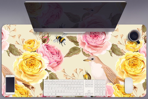 Schreibtisch Unterlegmatte Vögel und Rosen