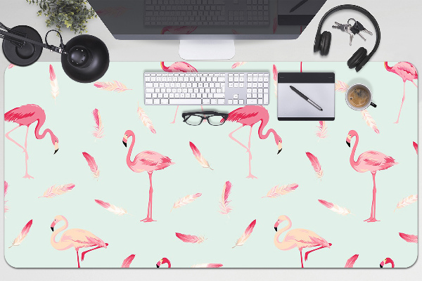 Büro-Schreibtischmatte Flamingos und Federn