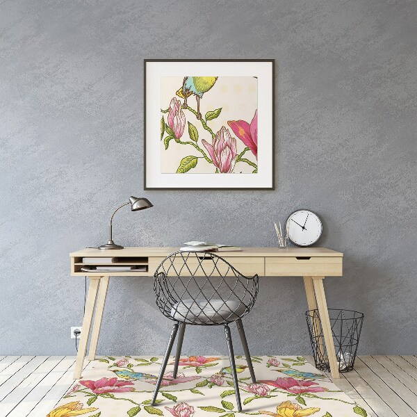 Bürostuhlunterlage Blumen und Vögel